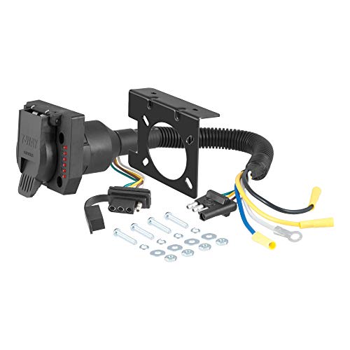 CURT 57674 Dual-Output 4-Way Flat Vehicle-Side to 7-Way RV Blade Trailer Wiring Adapter with Tester - Image 1