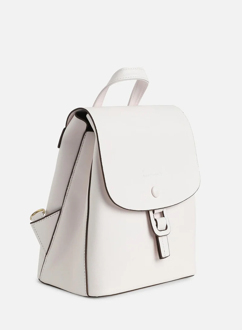 Haute Sauce  Haute Sauce Women's The Buckle Flap Backpack For Casual Wear | Chalk White Colour | One-Size | Magnetic Closure | Solid Pattern | Vegan Leather Material | Backpack For Woman & Girls for Women | Best Price UAE