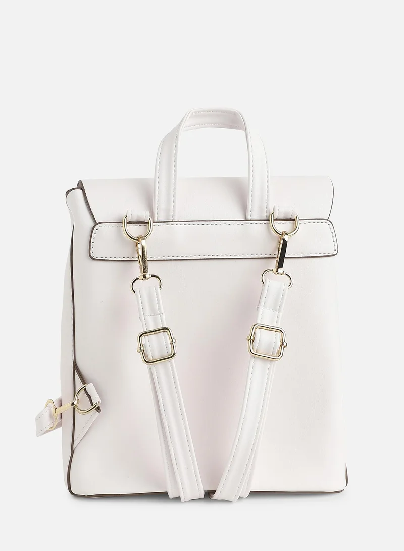 Haute Sauce  Haute Sauce Women's The Buckle Flap Backpack For Casual Wear | Chalk White Colour | One-Size | Magnetic Closure | Solid Pattern | Vegan Leather Material | Backpack For Woman & Girls for Women | Best Price UAE