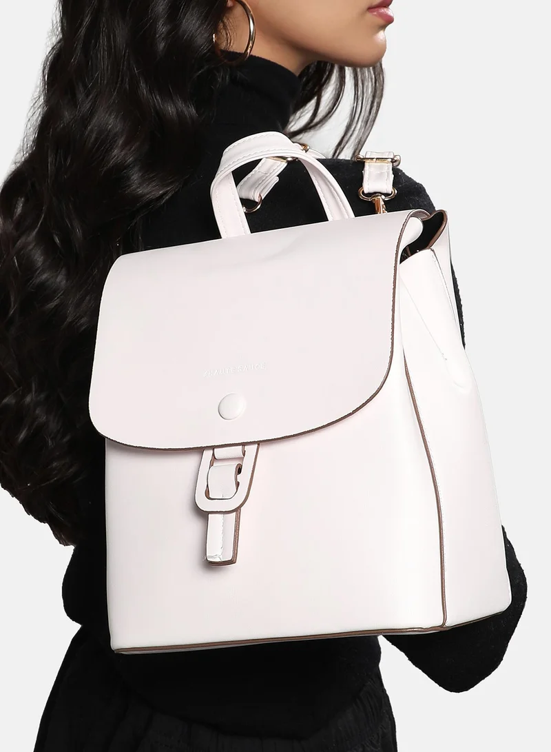 Haute Sauce  Haute Sauce Women's The Buckle Flap Backpack For Casual Wear | Chalk White Colour | One-Size | Magnetic Closure | Solid Pattern | Vegan Leather Material | Backpack For Woman & Girls for Women | Best Price UAE