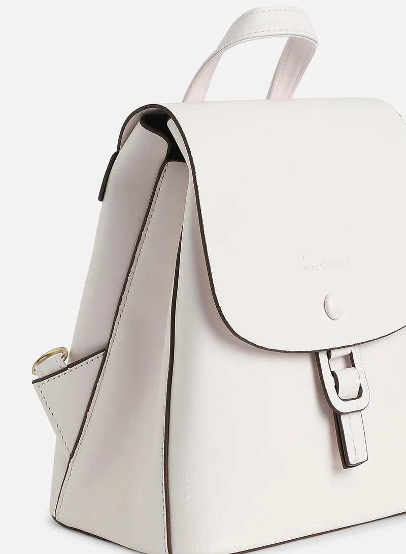 Haute Sauce  Haute Sauce Women's The Buckle Flap Backpack For Casual Wear | Chalk White Colour | One-Size | Magnetic Closure | Solid Pattern | Vegan Leather Material | Backpack For Woman & Girls for Women | Best Price UAE