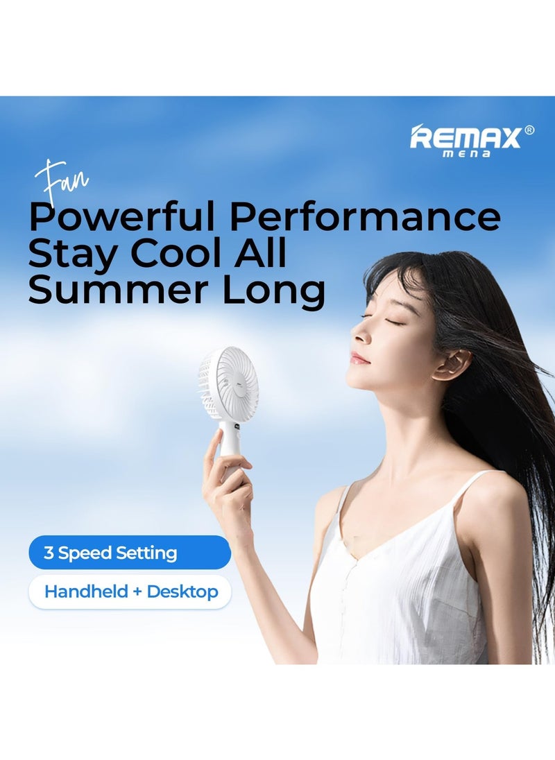 Remax Mena Roiling Handheld Fan RS-SF02 Mini Hand Fan, USB Personal Fan Function Cooling Fan For Travel, Outdoor, Hiking, Camping,White  - Image 2