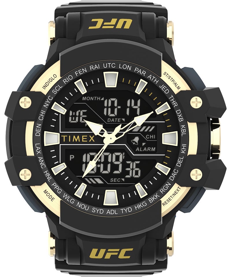 TIMEX ساعة تيمكس يو إف سي كومبات كواترز أنالوج-ديجيتال بقرص أسود للرجال TW5M58300JT - Image 1