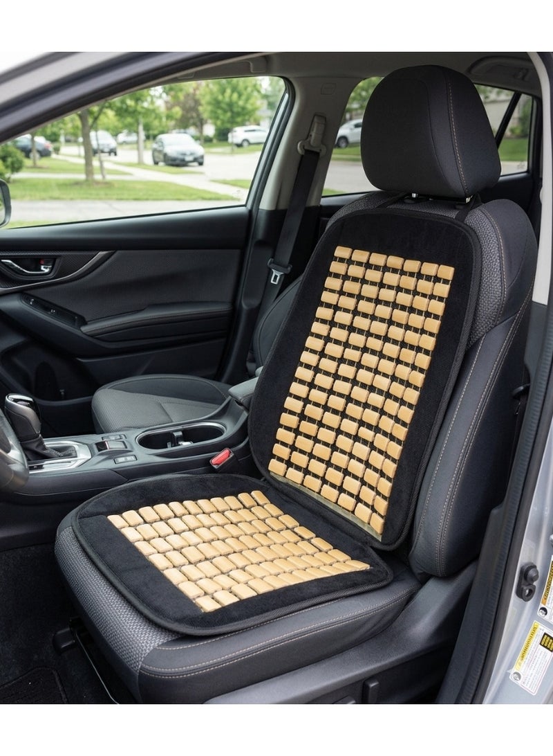 KENCO Bamboo Flat Beaded Cooling Seat Cushion Black Color- Breathable Summer Seat Cover with Comfort Fabric Border - Natural Massage Back Support for Car, Office Chair, and Home Use - Image 2