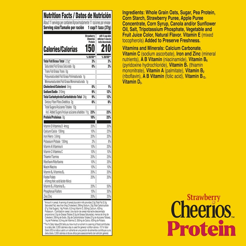 Cheerios Protein Cereal, Strawberry, 8g Protein, Family Size, 15 oz - Image 2