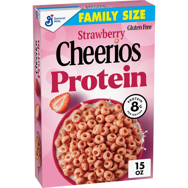 Cheerios Protein Cereal, Strawberry, 8g Protein, Family Size, 15 oz - Image 1