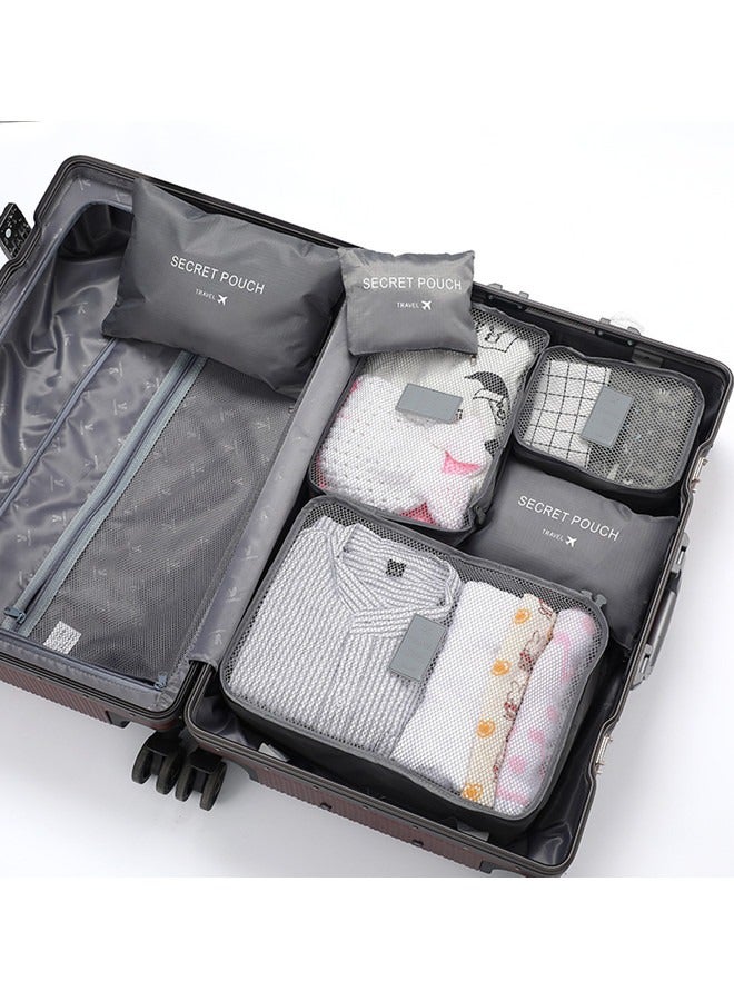 6 قطع منظّم سفر، منظّم حقيبة تخزين السفر، حقيبة منظّم تعبئة الأمتعة، مكعبات منظّم الحقائب ضغط لحملها على ملابس الحقيبة، حقيبة إنهاء ملابس مقاومة للماء (رمادية) - Image 2