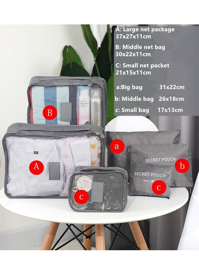 6 قطع منظّم سفر، منظّم حقيبة تخزين السفر، حقيبة منظّم تعبئة الأمتعة، مكعبات منظّم الحقائب ضغط لحملها على ملابس الحقيبة، حقيبة إنهاء ملابس مقاومة للماء (رمادية) - Image 5