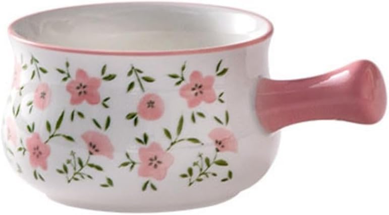 Floral Porcelain Casserole with Grip Handle, Decorative Pink Botanical Bake and Serve Dish, Heat Resistant Ceramic Ovenware for Home Dining, Serving Hot Meals and Table Display