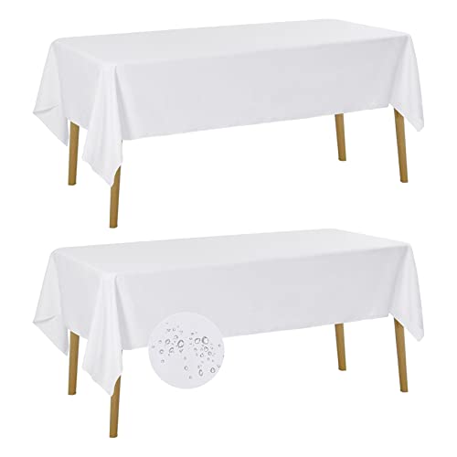 Fokitut 2 Pack Waterproof Rectangle Tablecloth, 60x120 Inch,Stain Resistant and Wrinkle Polyester Table Cloth, Fabric Table Cover for Kitchen Dining, Wedding, Party, Holiday Dinner-White - Image 1