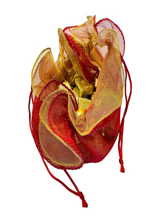 Moira 6pcs Tissue Silk Potli Tokri Drawstring Closure for Gifting, Jewellery Storage, Shagun (Small 14 inch, Red) - Image 3