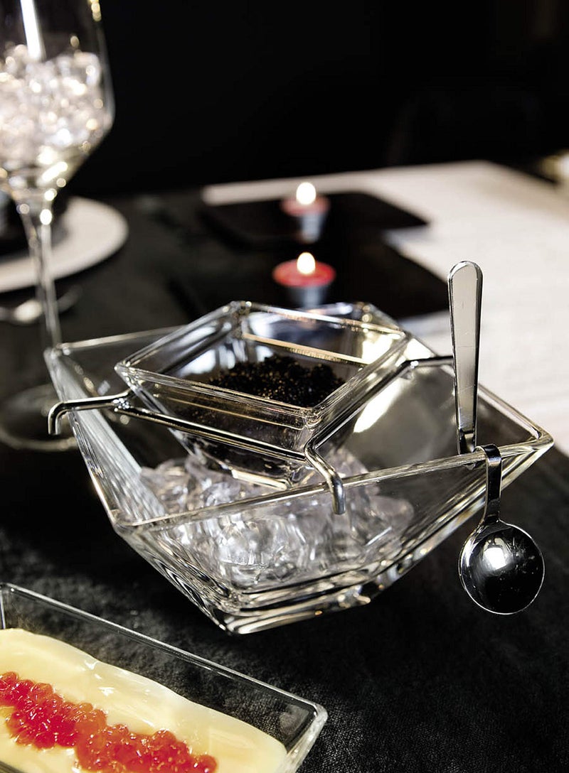 Barski - European Quality - Caviar Server With Spoon - Glass Divided Serving Dish Set - Bottom Bowl is 5.5" Diameter (Includes 4 pcs.) - Made in Europe - Image 2