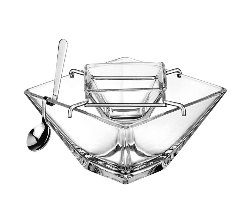 Barski - European Quality - Caviar Server With Spoon - Glass Divided Serving Dish Set - Bottom Bowl is 5.5" Diameter (Includes 4 pcs.) - Made in Europe - Image 1