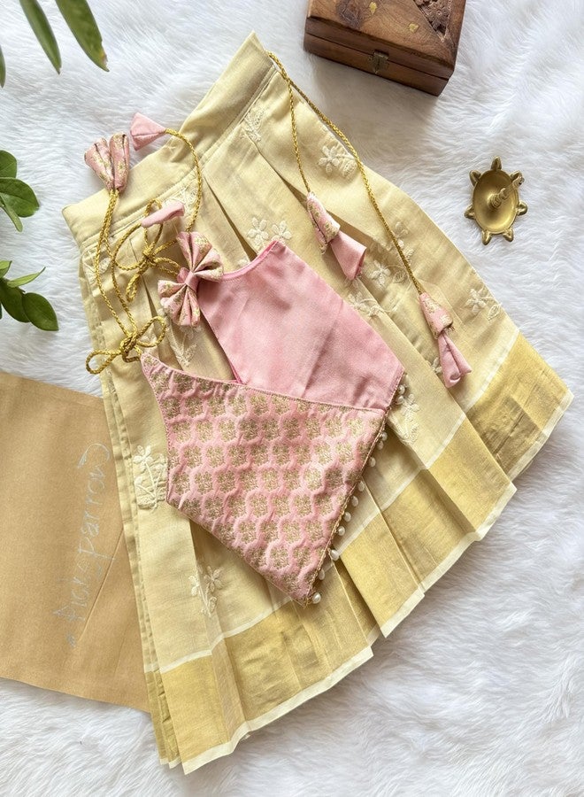 Picksparrow Baby Girl Pattu pavadai/Lehenga Choli/Traditional Ethnic Dress (Pink, Tissue Embroidered) (Pink, 1-2 Years) - Image 2