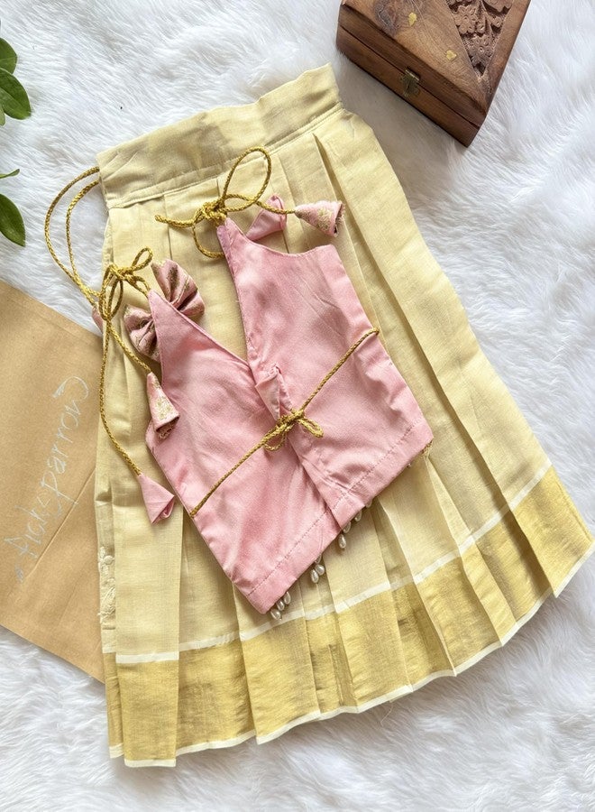 Picksparrow Baby Girl Pattu pavadai/Lehenga Choli/Traditional Ethnic Dress (Pink, Tissue Embroidered) (Pink, 1-2 Years) - Image 3