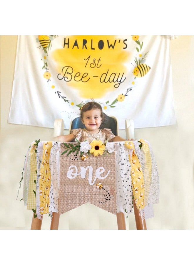 OTURGC Bee Theme 1st Birthday High Chair Banner - Baby Bee One Banner 1st Birthday Girl，bee Birthday Party Decorations，happy First Bee Day High Chair Banner Decoration，highchair banner 1st birthday girl，high chair banner first birthday girl - Image 2