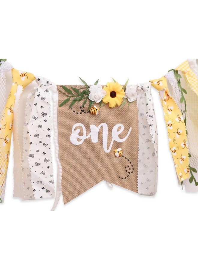 OTURGC Bee Theme 1st Birthday High Chair Banner - Baby Bee One Banner 1st Birthday Girl，bee Birthday Party Decorations，happy First Bee Day High Chair Banner Decoration，highchair banner 1st birthday girl，high chair banner first birthday girl - Image 5