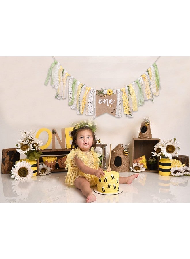 OTURGC Bee Theme 1st Birthday High Chair Banner - Baby Bee One Banner 1st Birthday Girl，bee Birthday Party Decorations，happy First Bee Day High Chair Banner Decoration，highchair banner 1st birthday girl，high chair banner first birthday girl - Image 3