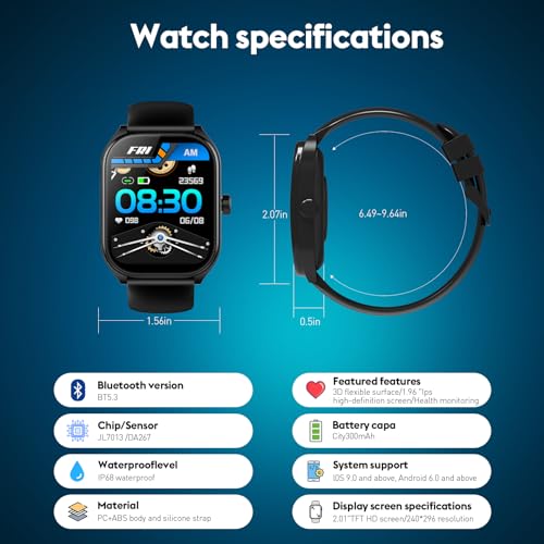 AOLON Curve Smart Watch for Men Women Answer Make Calls, 2.01" Fitness Tracker with 100 Sport Modes, Step Counter Heart Rate Sleep Tracker Accurate, IP68 Waterproof Fitness Watch for Android iOS, Black - Image 5
