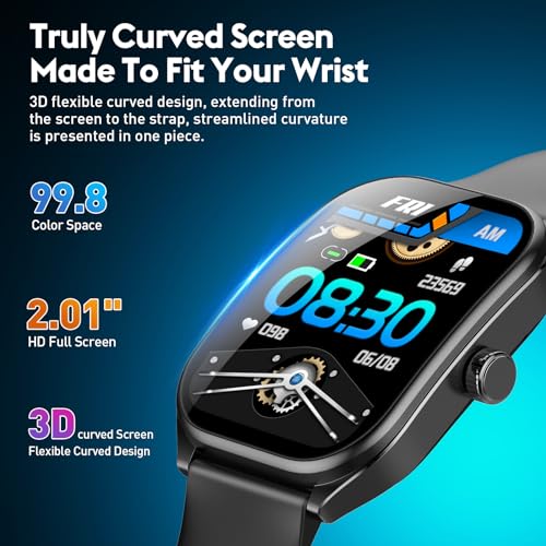 AOLON Curve Smart Watch for Men Women Answer Make Calls, 2.01" Fitness Tracker with 100 Sport Modes, Step Counter Heart Rate Sleep Tracker Accurate, IP68 Waterproof Fitness Watch for Android iOS, Black - Image 2