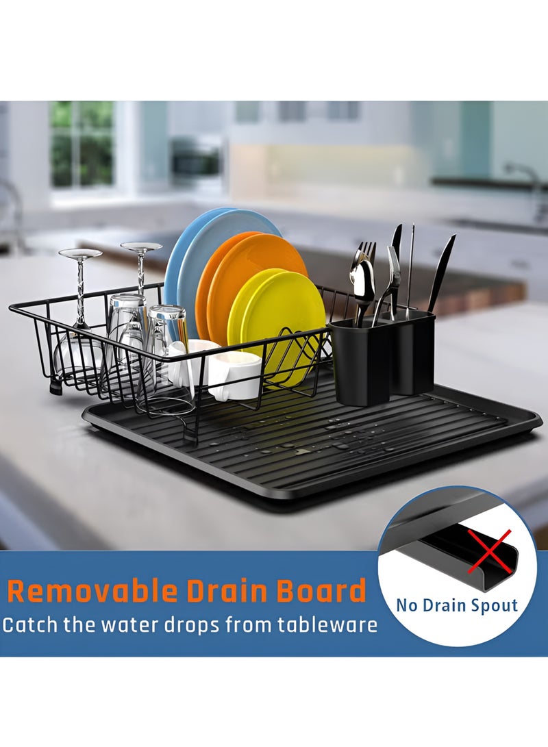 Toshionics Single Tier Dish Rack with Drain Tray & Utensil Holder T114611– Rust Resistant Iron Wire and Carbon Steel Dish Drainer, Space Saving Kitchen Organizer for Plates, Cups & Bowls – Black 43x31x14cm - Image 5