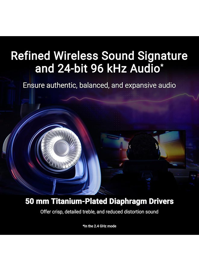 ASUS ROG Delta II Wireless Gaming Headset (BT, ROG SpeedNova 2.4GHz, 3.5mm, 50mm Titanium-Plated Drivers, 10mm Super-Wideband Mic, 110HR Battery, DualFlow Audio, for PC, Switch, PS5, Xbox)- Black - Image 2