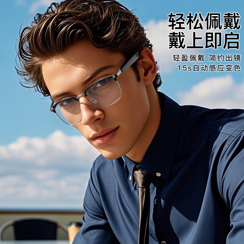 1503 New Ai Intelligent Translation Wireless Bluetooth Glasses Women's Half Frame Business Frame Headphones Anti-Blue Light Myopia Glasses - Image 2