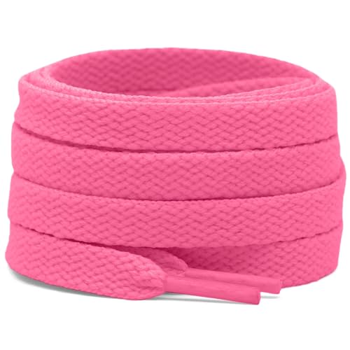 DELELE 2 Pair 55 inch Flat Shoe laces 516 Wide Shoelaces for Athletic Running Sneakers Shoes Boot Strings Fluorescent Pink - Image 1