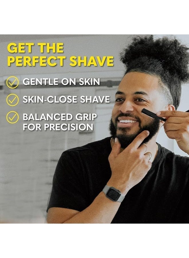 OASIS-TH Professional Cut Straight Razor, Single Blade Barber Quality Moustache & Beard Shaving Razor Black, Stainless Steel Professional Barber Straight Edge Shavette Cut  Razor Straight Razor for Men - Premium Single Blade Cutthroat Razor (Black steel scraper + 20 blades + box) - Image 3