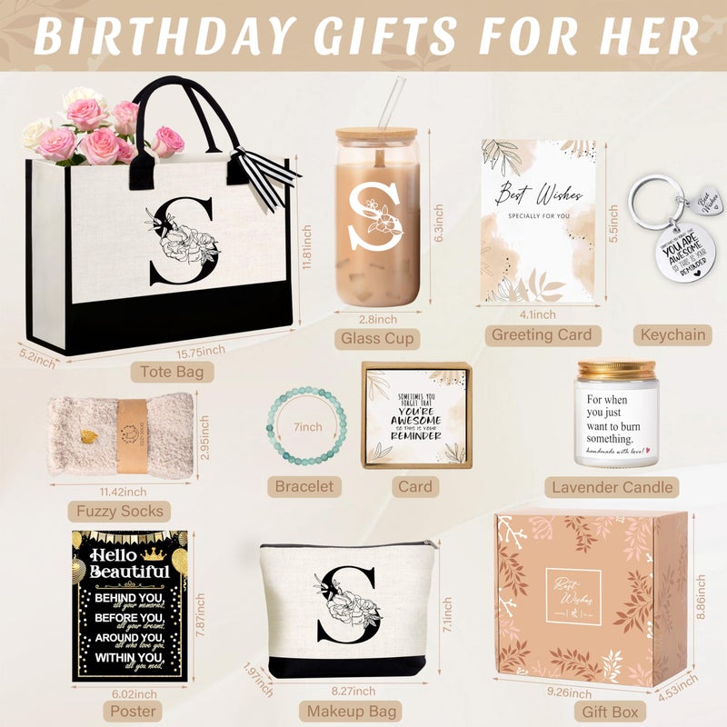 Lepiche Birthday Gifts for Women, Monogrammed Initial Gift for Teacher Wife Mom, Tote Bag,Glass Cup Gift Basket Personalized Christmas Mother's Teacher Appreciation Day,S - Image 4