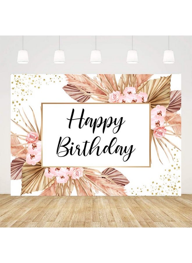 Ticuenicoa - 7X5Ft Pink Pampas Grass Happy Birthday Backdrop Flowers Girls Women Birthday Photography Background Sweet 16Th 21St 30Th 40Th Banner Cake Table Supplies Party Decoration Photo Booth Props - Image 1