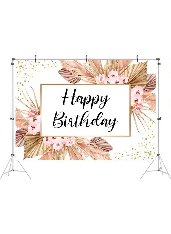 Ticuenicoa - 7X5Ft Pink Pampas Grass Happy Birthday Backdrop Flowers Girls Women Birthday Photography Background Sweet 16Th 21St 30Th 40Th Banner Cake Table Supplies Party Decoration Photo Booth Props - Image 1