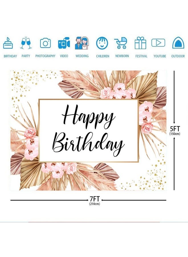 Ticuenicoa - 7X5Ft Pink Pampas Grass Happy Birthday Backdrop Flowers Girls Women Birthday Photography Background Sweet 16Th 21St 30Th 40Th Banner Cake Table Supplies Party Decoration Photo Booth Props - Image 1