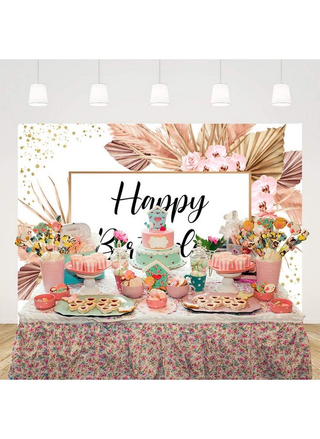 Ticuenicoa - 7X5Ft Pink Pampas Grass Happy Birthday Backdrop Flowers Girls Women Birthday Photography Background Sweet 16Th 21St 30Th 40Th Banner Cake Table Supplies Party Decoration Photo Booth Props - Image 1