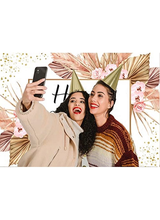 Ticuenicoa - 7X5Ft Pink Pampas Grass Happy Birthday Backdrop Flowers Girls Women Birthday Photography Background Sweet 16Th 21St 30Th 40Th Banner Cake Table Supplies Party Decoration Photo Booth Props - Image 1