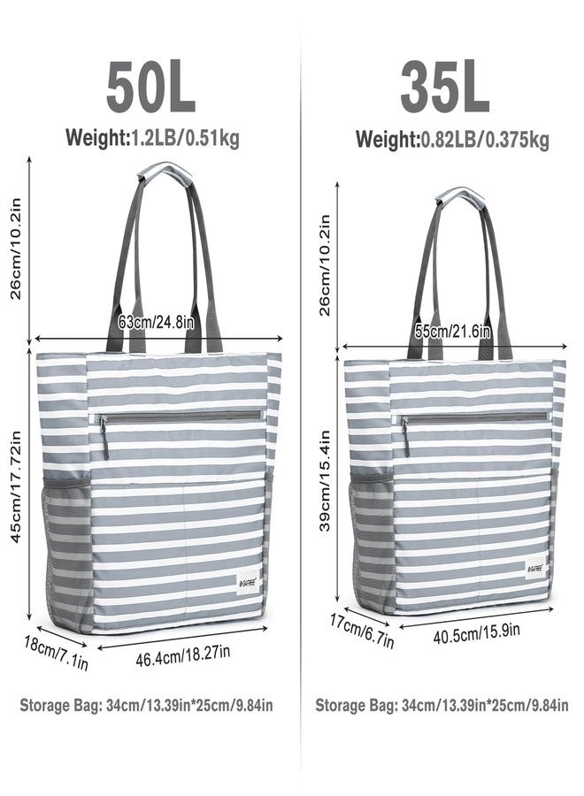 جي4فري حقيبة شاطئ G4Free، حقيبة حمل شاطئية مقاومة للماء والرمل، سعة كبيرة 50 لتر قابلة للطي للنساء، هدايا شخصية لها، مخططة باللون الرمادي - Image 2