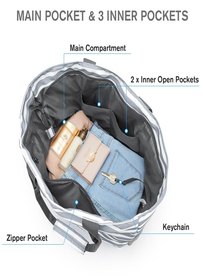 جي4فري حقيبة شاطئ G4Free، حقيبة حمل شاطئية مقاومة للماء والرمل، سعة كبيرة 50 لتر قابلة للطي للنساء، هدايا شخصية لها، مخططة باللون الرمادي - Image 5