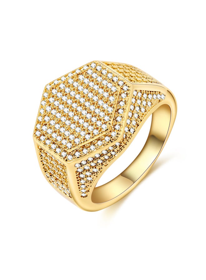 Luxury European And American Hip-hop Personalized Hexagonal Ring Micro-paved Zircon Fashion Trend Ring For Boys And Girls