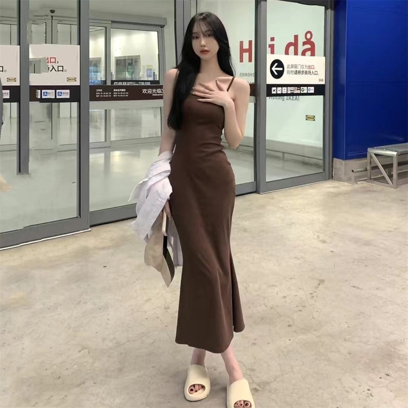 Women's Black Spaghetti Strap Bodycon Fish Tail Dress - Image 3