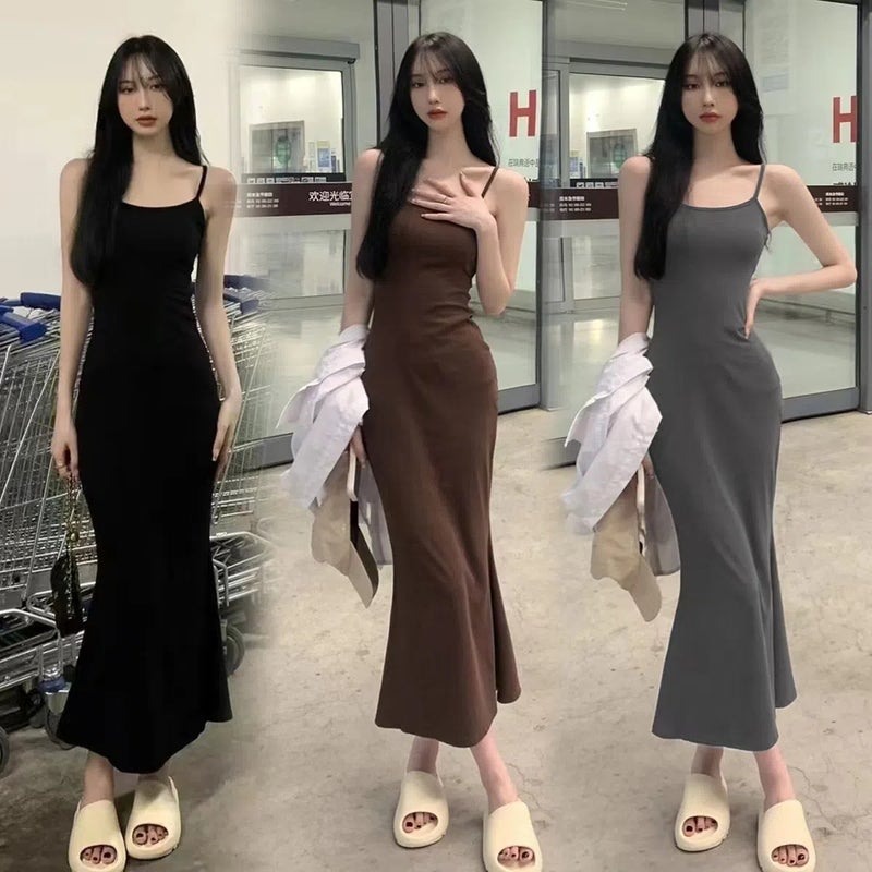 Women's Black Spaghetti Strap Bodycon Fish Tail Dress - Image 1