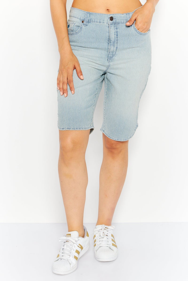 Gloria Vanderbilt Women Striped Basic Shorts, Blue - Image 1