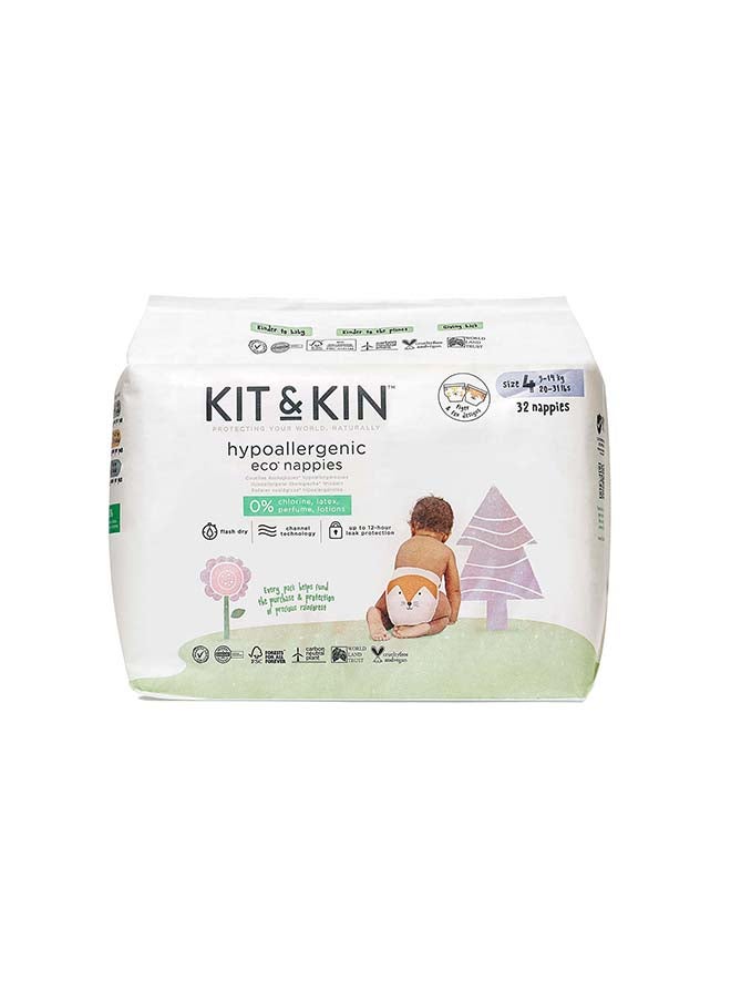 KIT & KIN Eco Friendly Baby Diapers Size 4 | Soft Flash Dry Disposable Diapers, Superior Leak Protection Hypoallergenic for Skin Protection Baby Diapers (Size 4 - Pack of 32) - Image 1