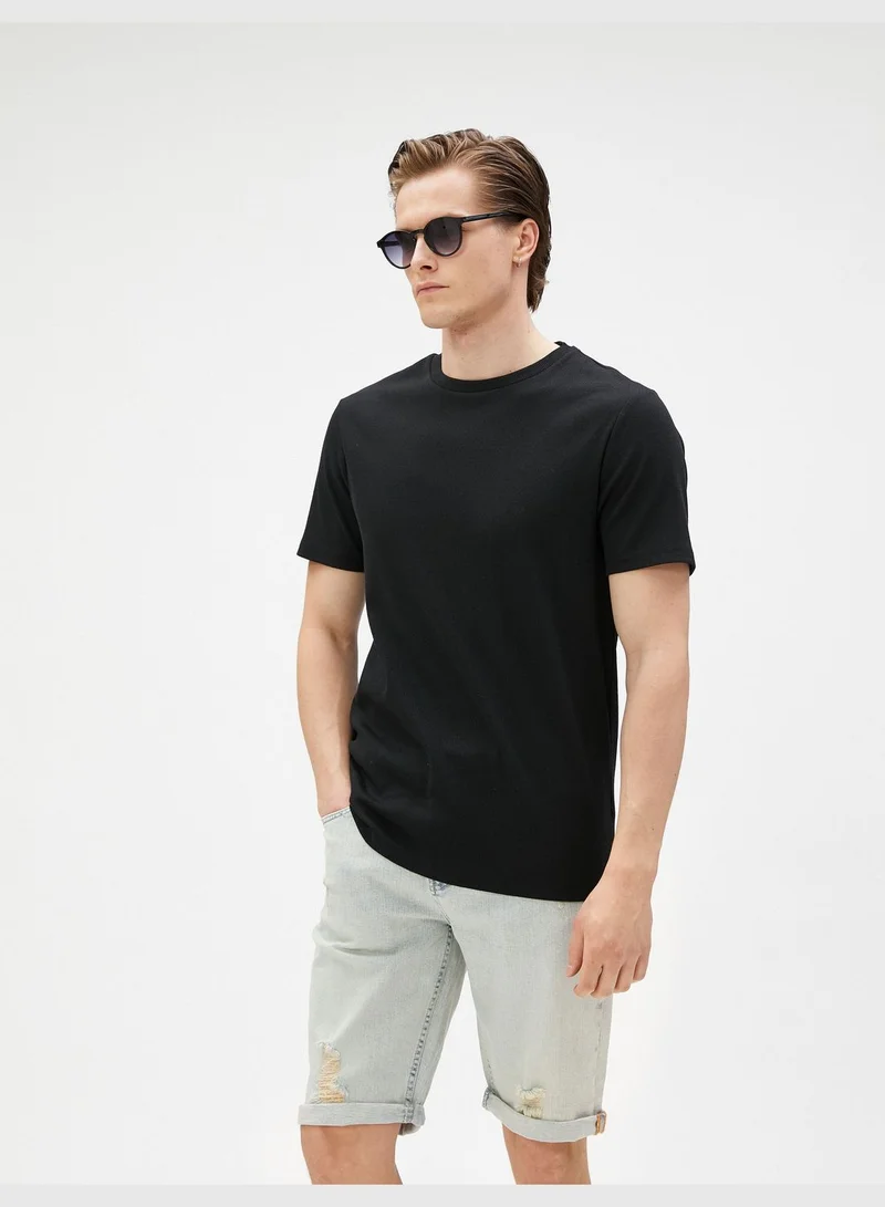 KOTON Bermuda Denim Shorts Folded Leg Cotton Pocket Detailed