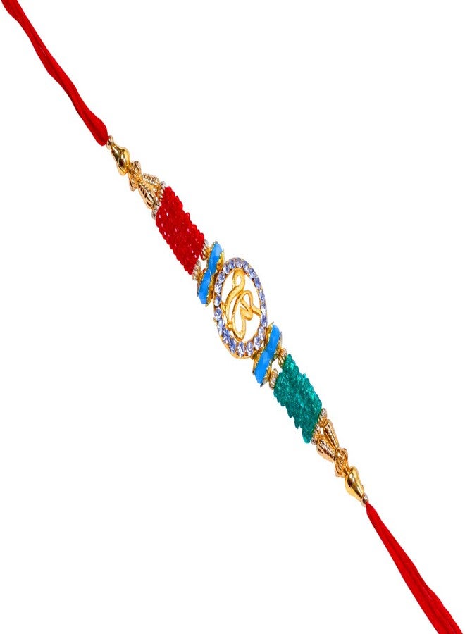 Suninow ONKAR RED Green Bead,RED Green LUMBA and LED DOREMON Rakhi THALI Combo - Image 5