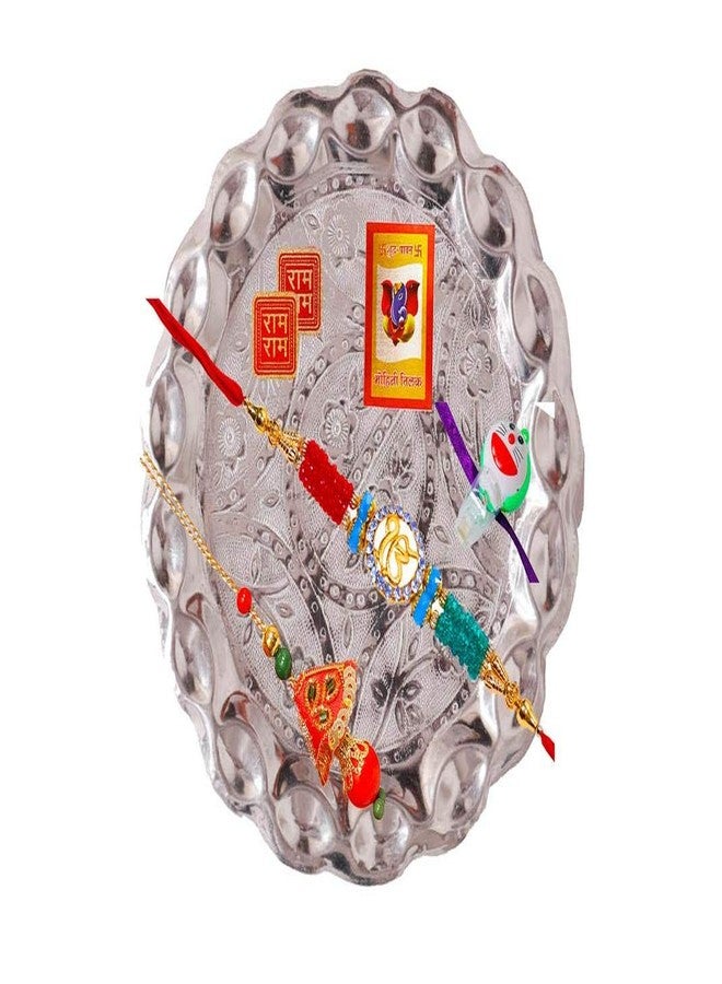 Suninow ONKAR RED Green Bead,RED Green LUMBA and LED DOREMON Rakhi THALI Combo - Image 1