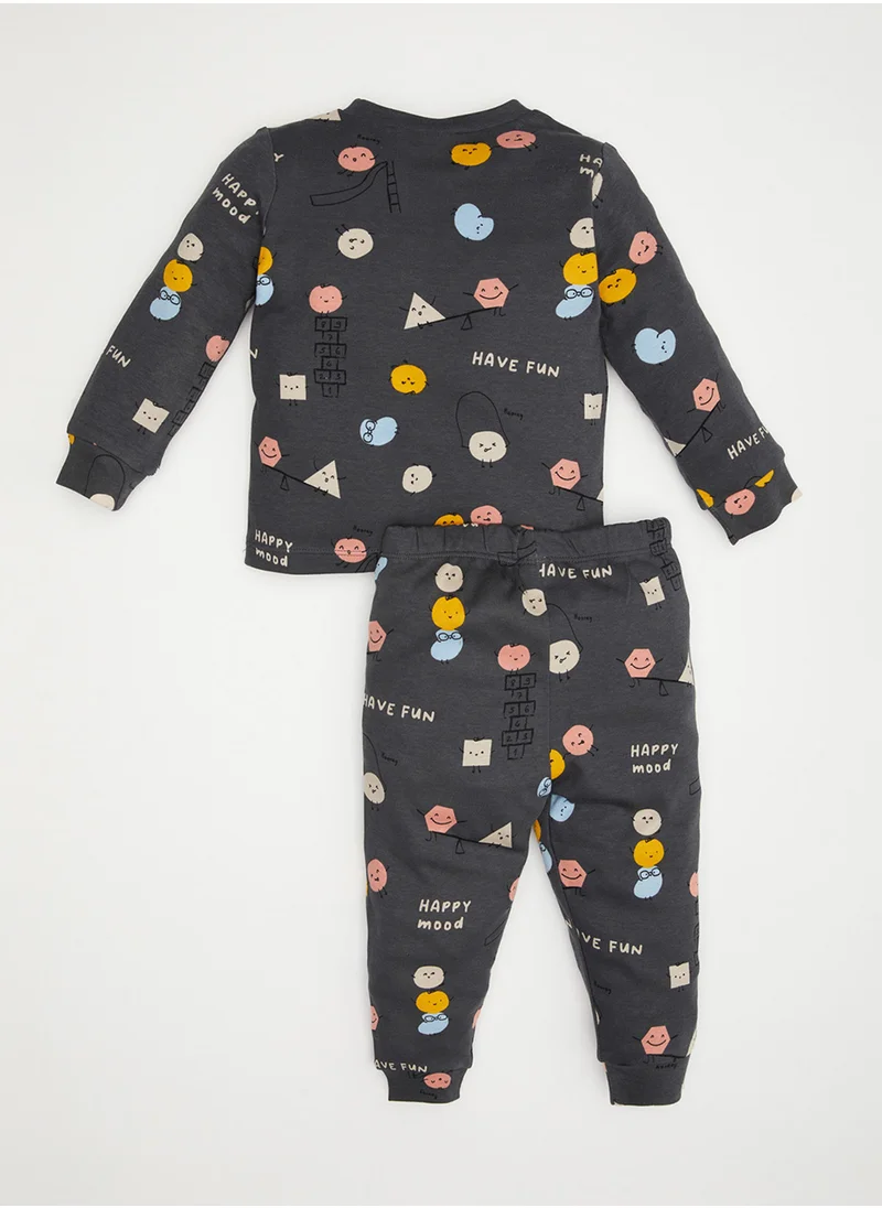 DeFacto Printed Long Sleeve Top And Bottom Pajama Set