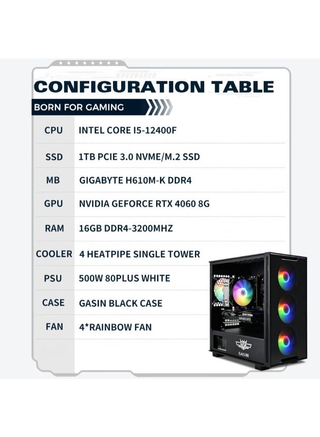غاز جهاز ألعاب الكمبيوتر 4060 مع معالج كور I5-12400F/بطاقة رسومات NVIDIA GeForce RTX 4060/قرص SSD سعة 1TB/ذاكرة RAM سعة 16GB DDR4/نظام ويندوز 11 - Image 4