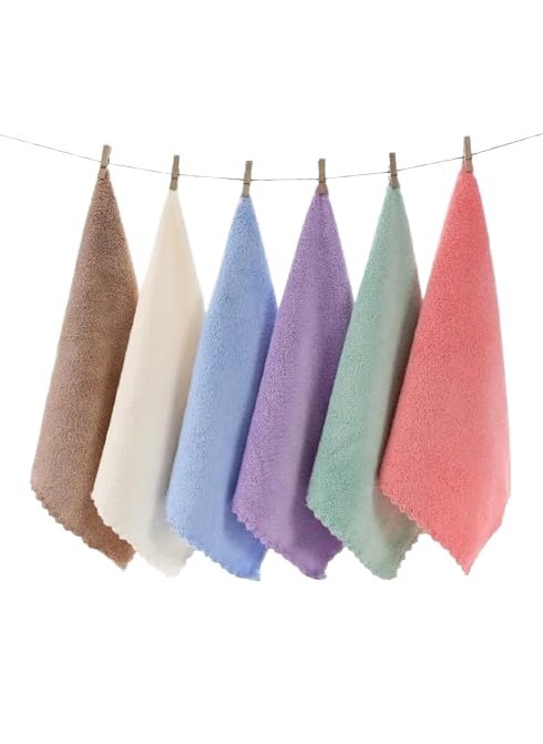 ELITEWAVE ELITEWAVE Handkerchiefs Ultra Absorbent and Super Soft Microfiber Face Towels Baby Wash Cloth Multi Purpose Fingertip Towels Soft Face Cloth Newborn BabiesWomen Girls Multicolour Pack of 6  - Image 1