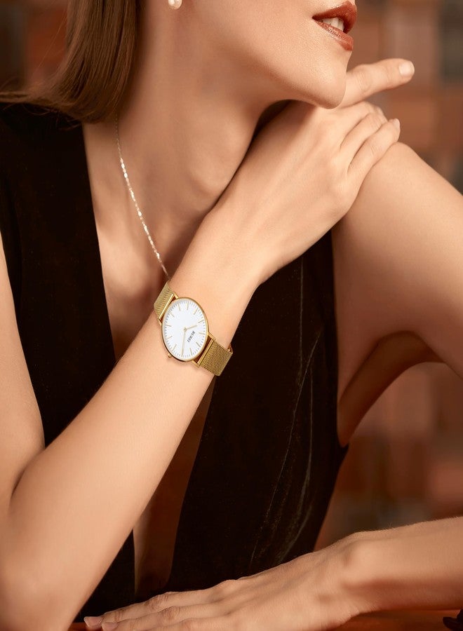 BUREI Womens Fashion Gold Stainless Steel Mesh Watch Analog Quartz Waterproof Ladies Watch Dainty Bracelet Wristwatch for Women,Gifts for Girlfriend, white gold - Image 5