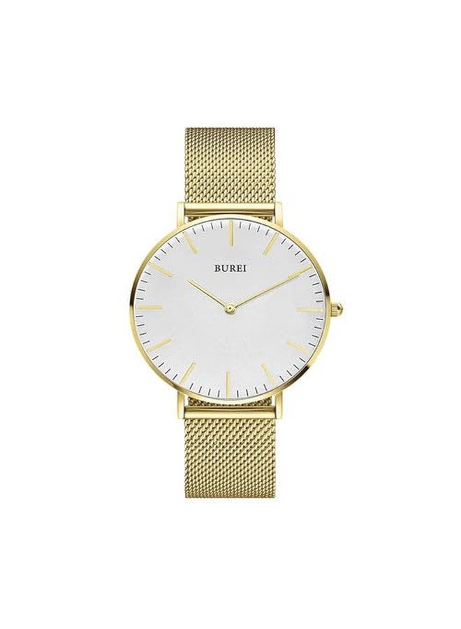 BUREI Womens Fashion Gold Stainless Steel Mesh Watch Analog Quartz Waterproof Ladies Watch Dainty Bracelet Wristwatch for Women,Gifts for Girlfriend, white gold - Image 1